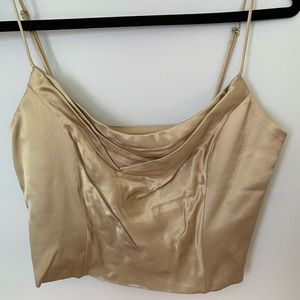 NWT Zara Satin Effect Crop Top Women’s Medium Taupe Grey